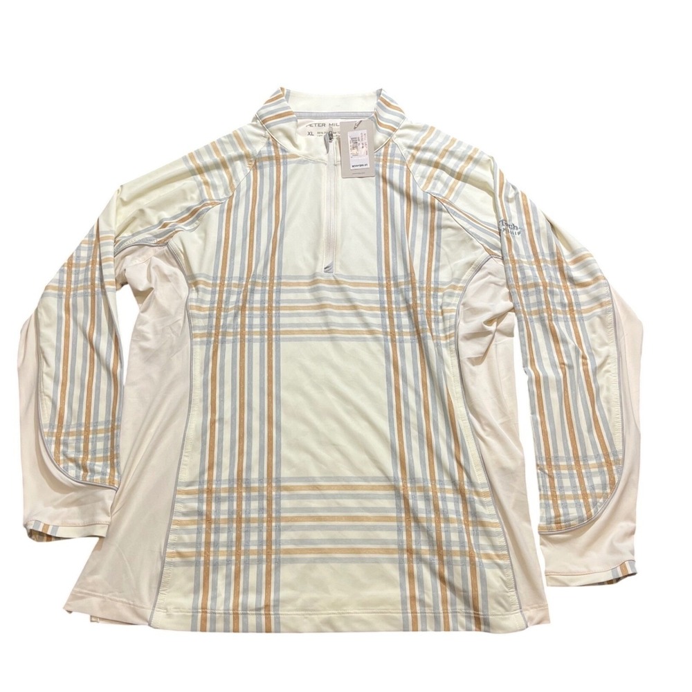 Peter Millar Quarter Zip Pullover Womens XL White Plaid LF22EK07A Tech Patch